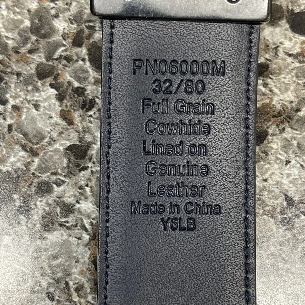 Original Penguin Mens LEATHER Navy /‎ Brown Reversible Belt US Size 32 With Logo